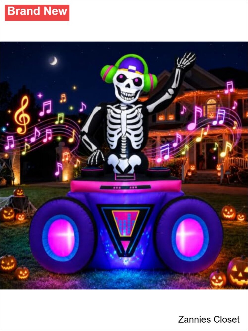 👻 6FT Halloween Inflatable DJ Skeleton with Music & Color LED Yard Decor